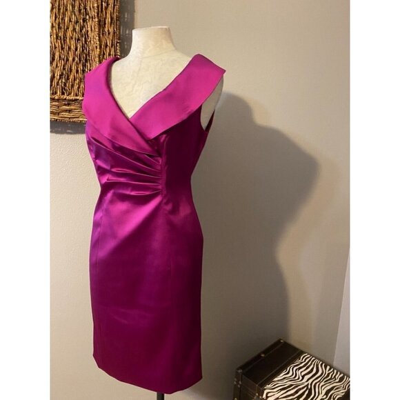 Kay Unger Dress Raspberry Pink 6 Silk Lined Portrait Collar Cocktail Party Event - Picture 5 of 8